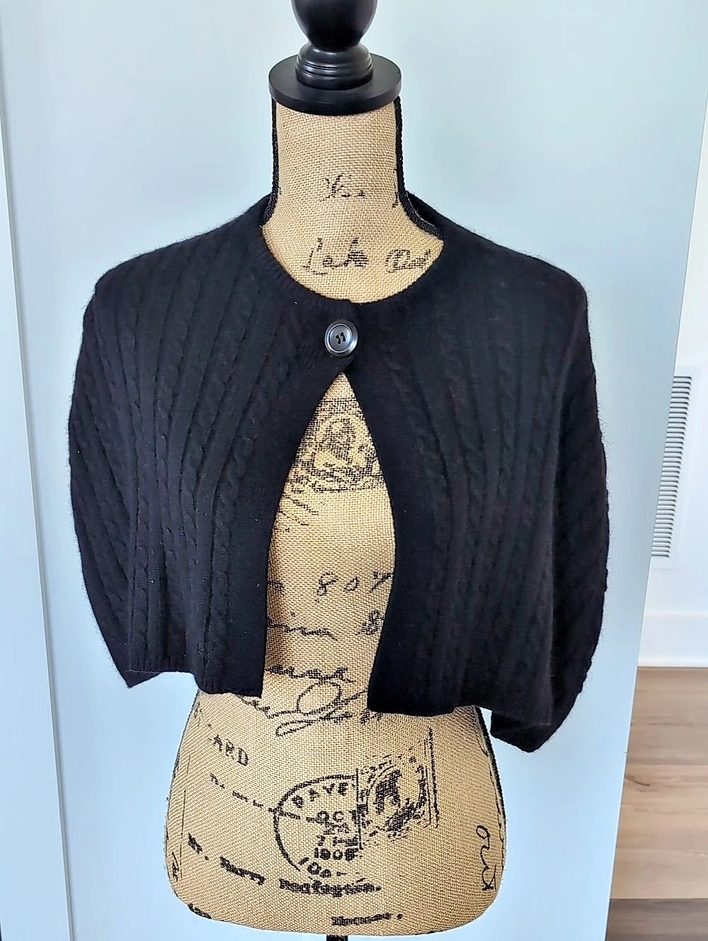 Women's Lauren Ralph Lauren Black Cable Knit Cropped Cardigan
